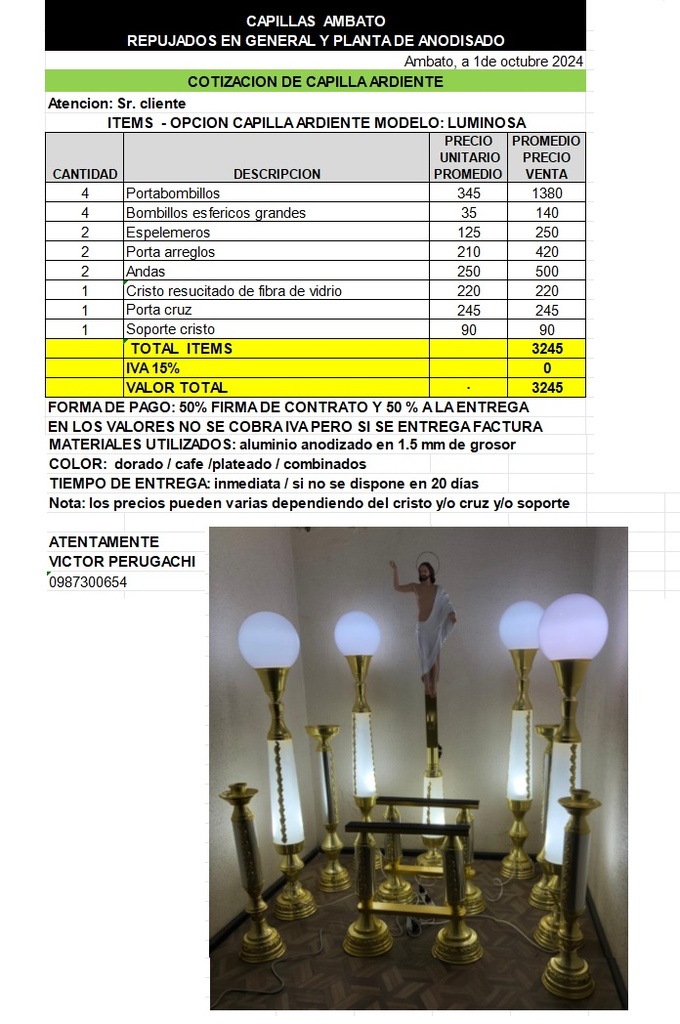 PRECIO CAPILLA LUMINOSA