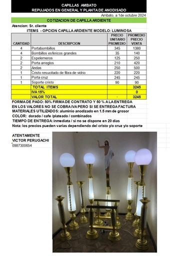 PRECIO CAPILLA LUMINOSA